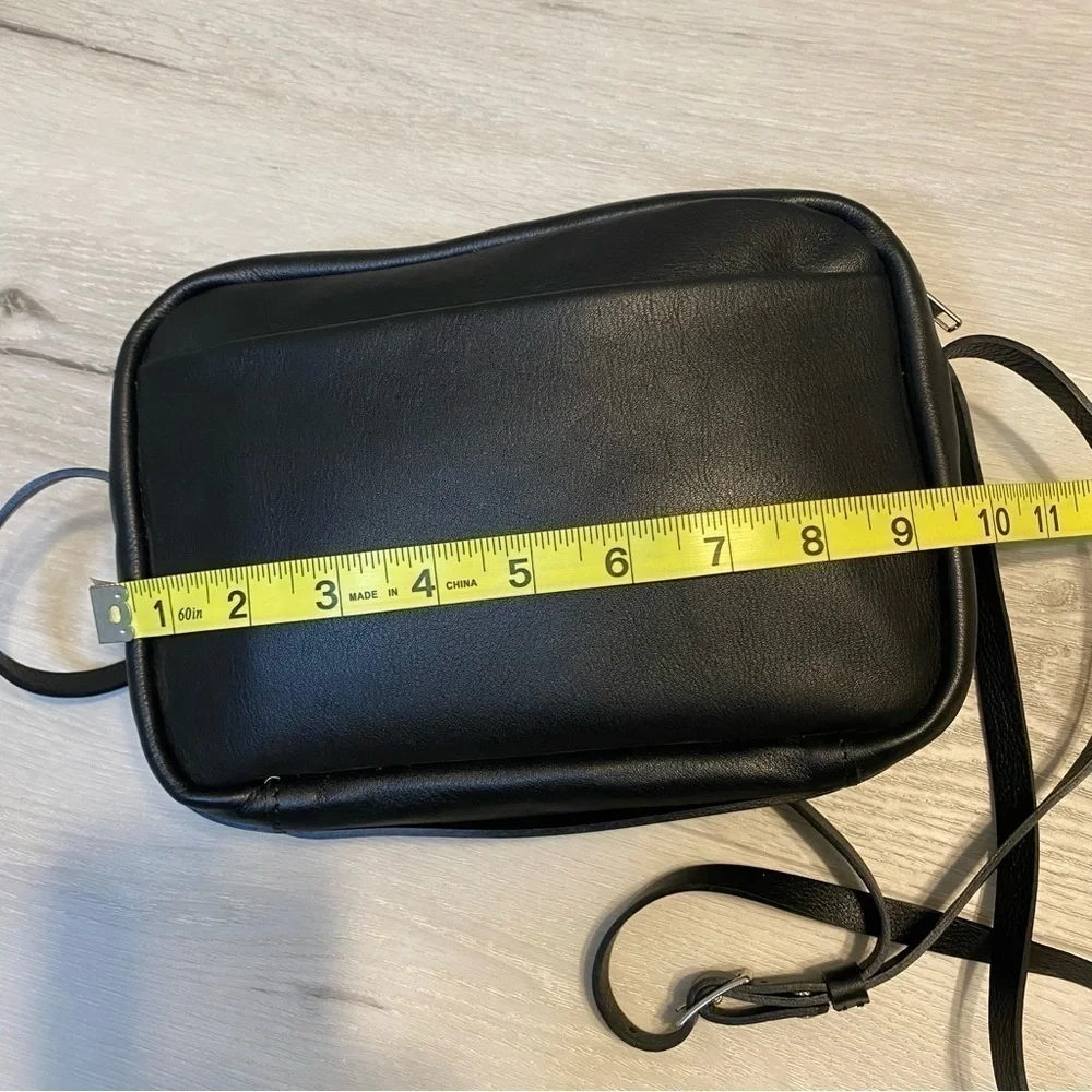 Madesmart Black Leather Zip Pouch Crossbody Bag, Made in Spain
